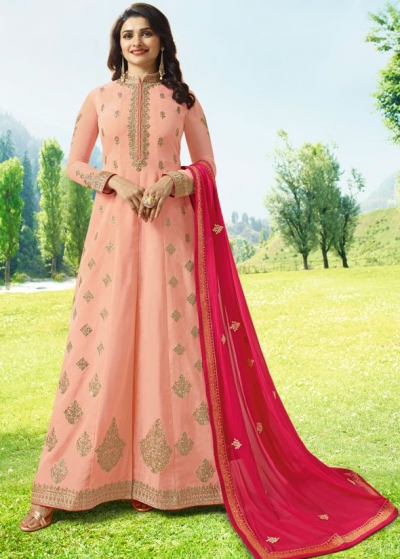 Bollywood Prachi Desai Peach Silk Indian wedding anarkali 8074