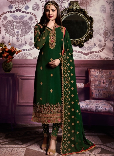 Green color straight cut salwar kameez 10062