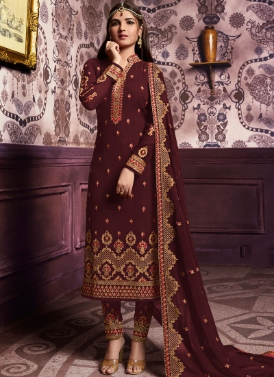 Brown color straight cut salwar kameez 10067