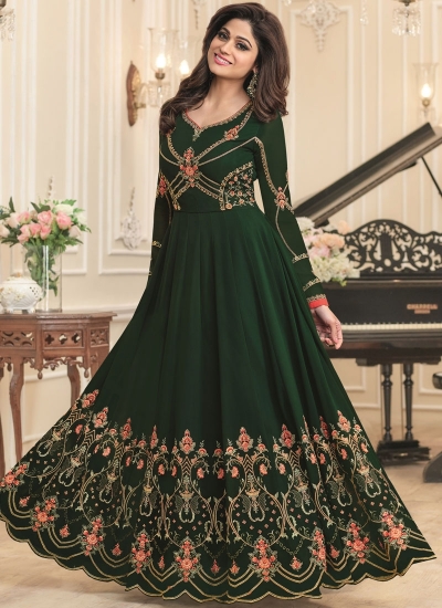 Shamita Shetty Green georgette wedding wear anarkali 8035