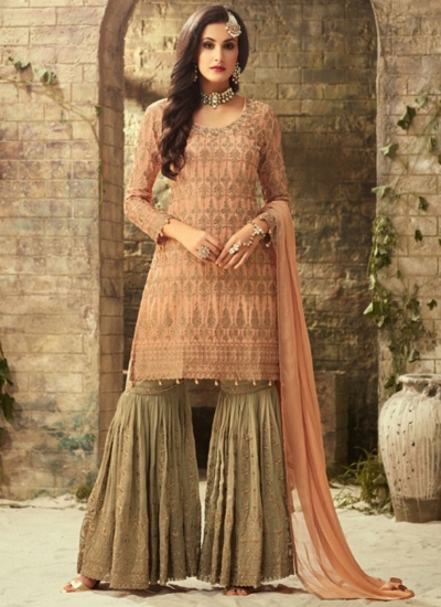 Beige Peach georgette wedding wear sharara 52002