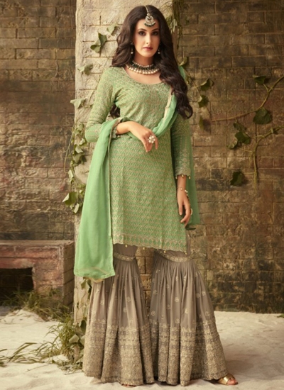 Green beige georgette wedding wear sharara 52005