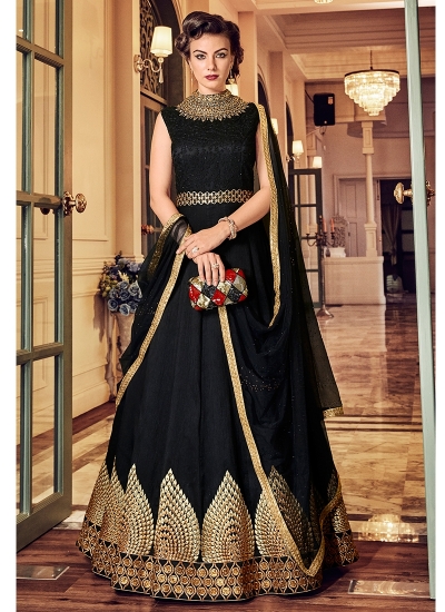 Black color banglori silk party wear anarkali kameez 5811