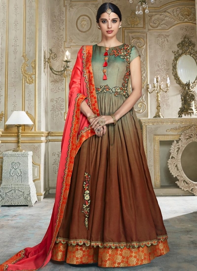 Multi color barfi silk wedding wear anarkali 3002