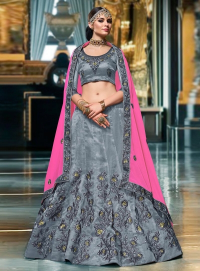 Grey color Organza wedding lehenga choli 1102