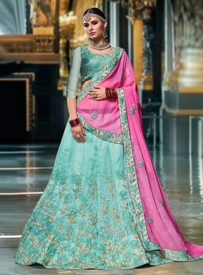 Sea blue color Organza wedding lehenga choli 1109