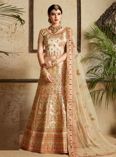 Cream satin wedding lehenga choli 1304