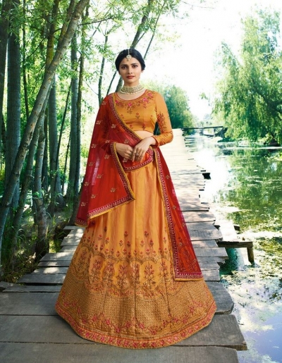 Prachi Desai Yellow silk wedding wear lehenga choli 19776
