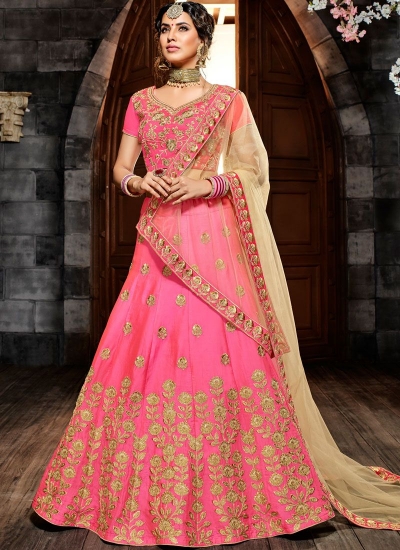 Pink silk net wedding lehenga choli 4995