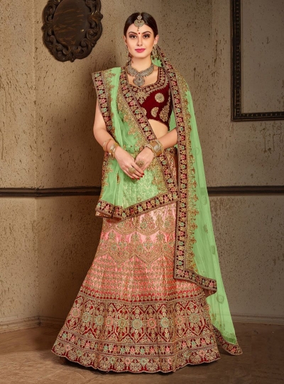 Peach Satin Indian Wedding lehenga choli 8008