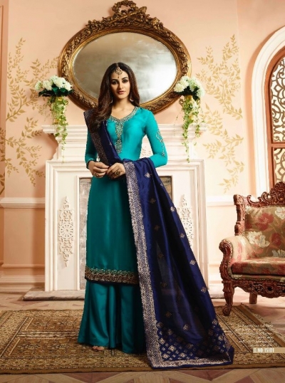 Blue silk festive wear palazzo suit 15101