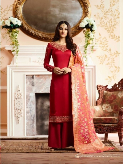 Red silk festive wear palazzo suit 15103