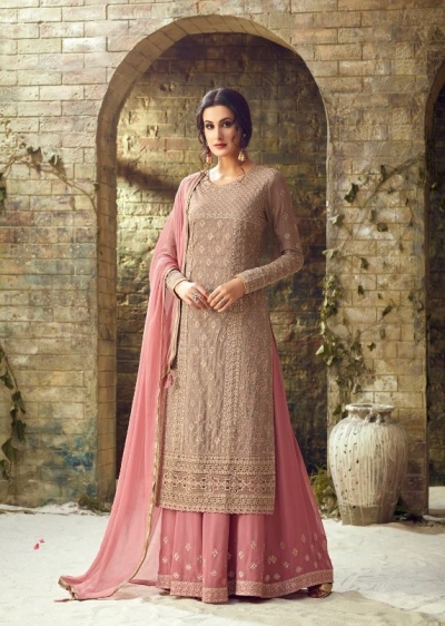 Grey pink heavy embroidered palazzo salwar kameez 53002