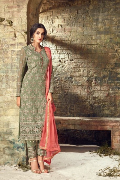 Green heavy embroidered straight cut georgette salwar 53005