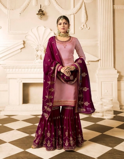 Drashti Dhami Pink purple wedding sharara suit 2502