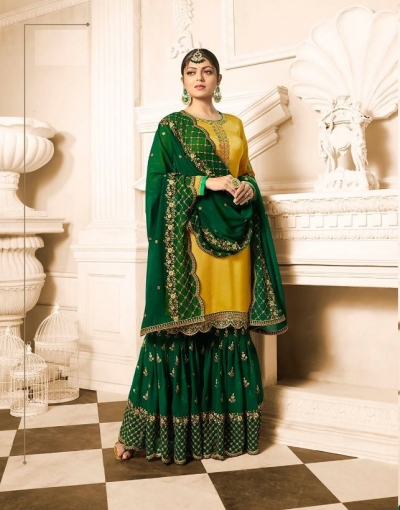 Drashti Dhami Yellow green wedding sharara suit 2503