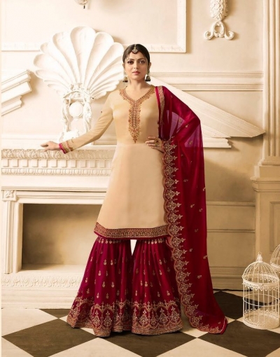 Drashti Dhami Beige maroon wedding sharara suit 2504