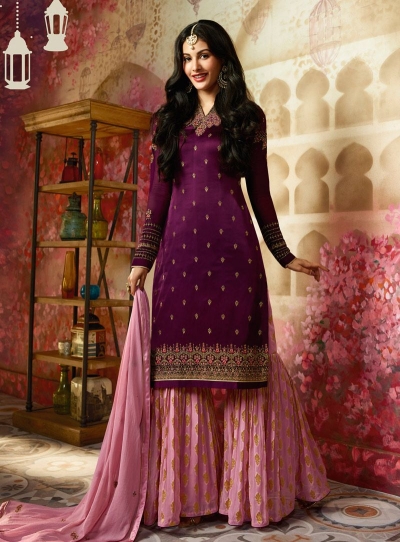 Amyra Dastur Purple Indian sharara style wedding suit 4007