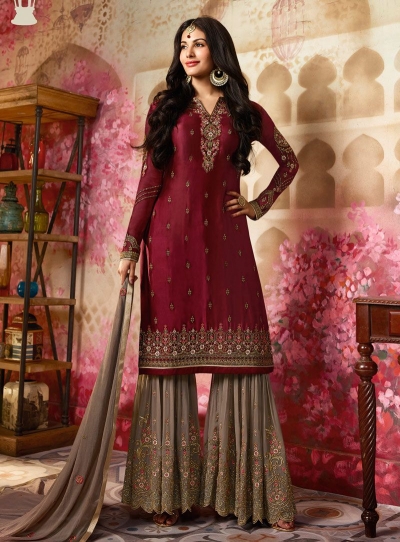 Amyra Dastur Maroon Indian sharara style wedding suit 4012