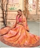 Orange pink stripes pure banarasi silk wedding saree 2003