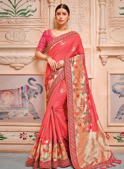 Pink banarasi silk wedding saree 2013