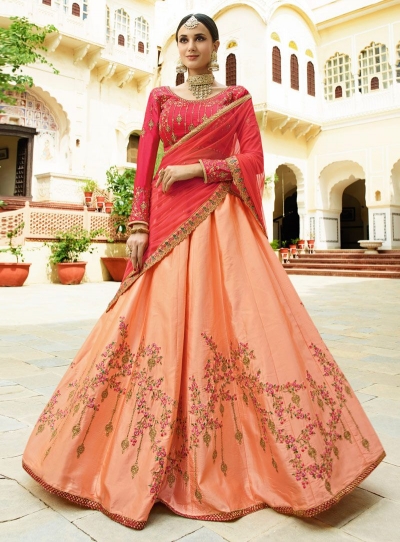 Peach pink silk Indian wedding lehenga choli 808