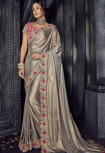 golden colour party wear saree