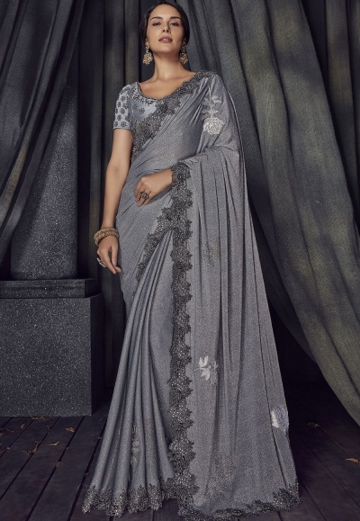 grey party wear saree