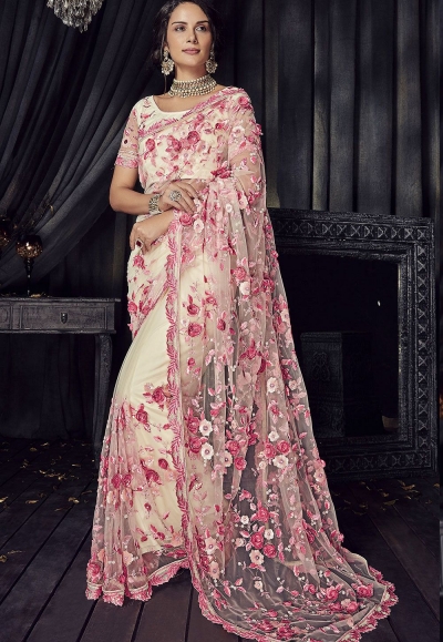white saree designer party wear
