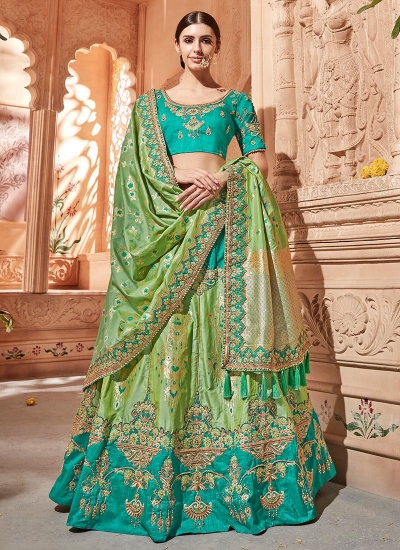 Pista green Banarasi silk wedding lehenga choli