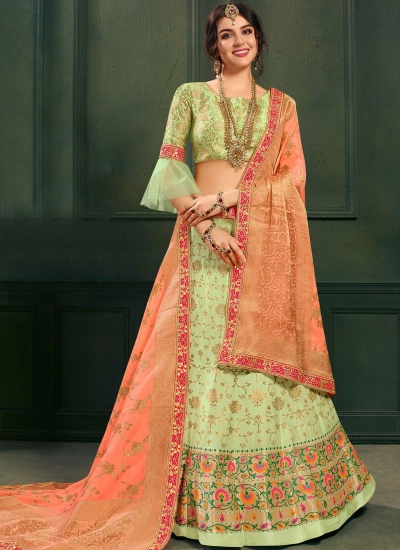 Green color silk Indian wedding lehenga choli 601