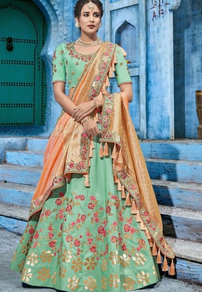 Mint green silk Indian wedding lehenga choli 1001
