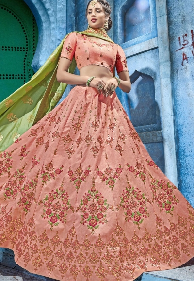 Light pink silk Indian wedding lehenga choli 1003