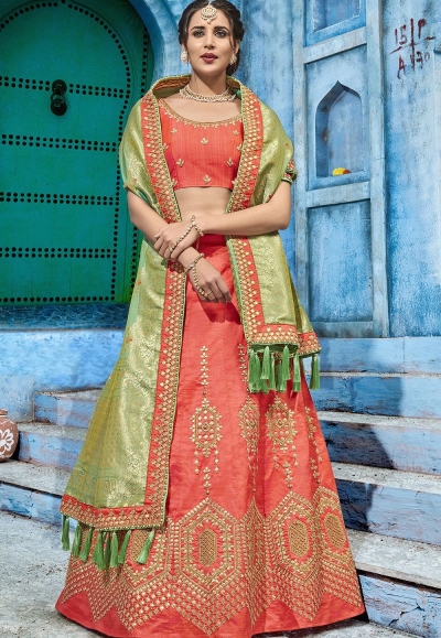 Orange silk Indian wedding lehenga choli 1007