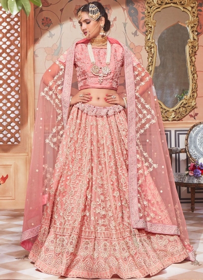 Onion pink net Indian wedding lehenga choli 4605