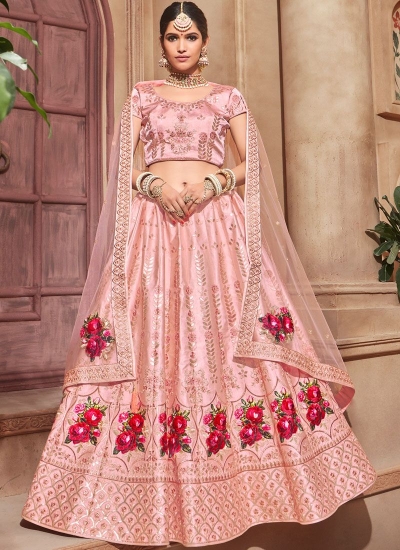 Light pink color satin Indian wedding lehenga choli 4608