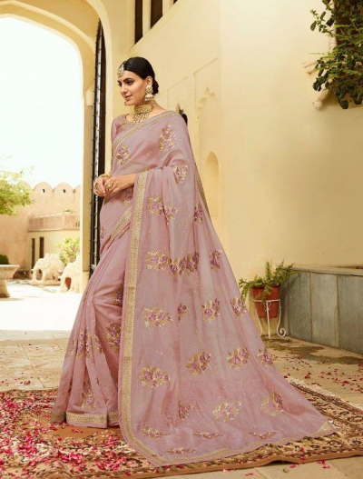 Dusty pink silk Indian wedding wear saree 5002