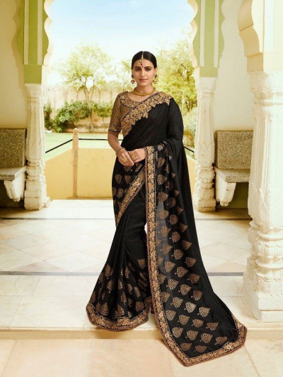 Black silk Indian wedding wear saree 5004