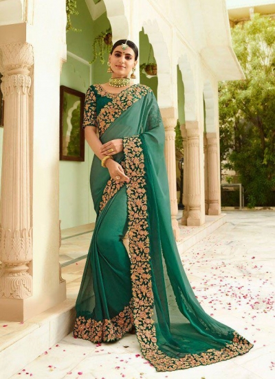 Green silk Indian wedding wear saree 5006