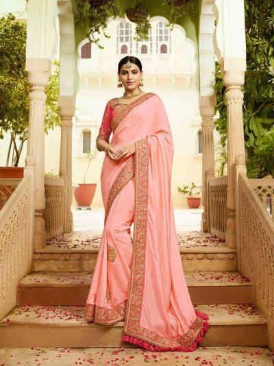 Light pink silk Indian wedding wear saree 5009
