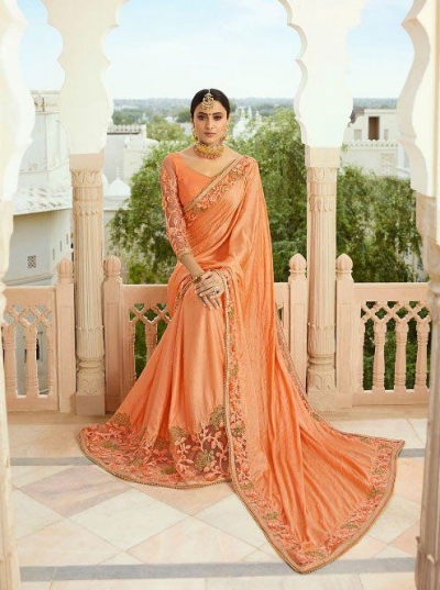 Orange silk Indian wedding wear saree 5013