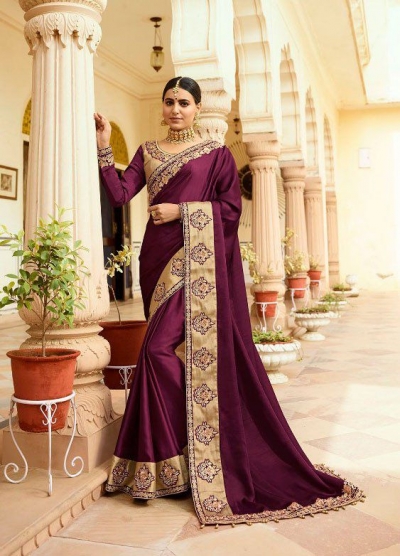 Purple silk Indian wedding wear saree 5014