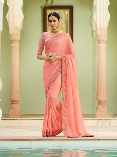 Light pink silk Indian wedding wear saree 5015