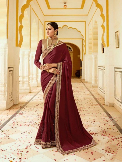 Maroon silk Indian wedding wear saree 5016