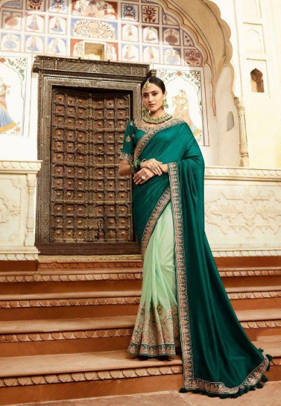 Emerald green silk Indian wedding wear saree 5018