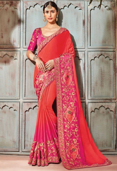 Pink silk Indian wedding wear saree 1904