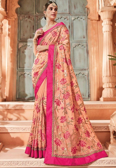 Peach silk Indian wedding wear saree 1908