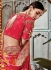 Peach pink check silk Indian wedding wear saree 1914