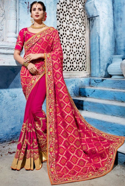 Magenta color silk Indian wedding wear saree 1101