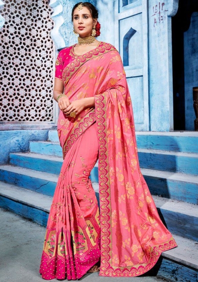 Pink color silk Indian wedding wear saree 1105